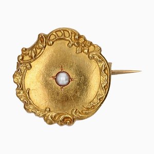 Französische Kragenbrosche mit Perlen und 18 Karat Gelbgold, 20. Jahrhundert