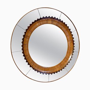 Mid-Century Modern Circular Walnut Wall Mirror attributed to Fratelli Marelli, Italy, 1950s