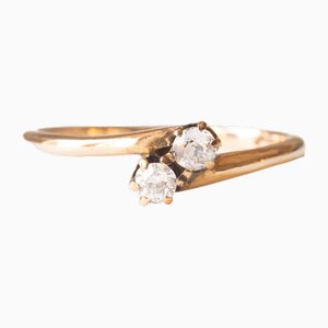 Vintage Toi Et Moi Ring aus 14 Karat Gelbgold mit Diamanten im europäischen Schliff