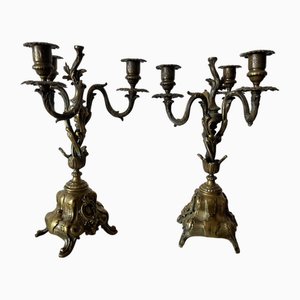 Art Nouveau Bronze Candleholders, Set of 2