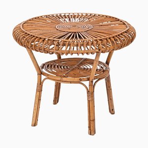 Mid-Century Italian Round Coffee Table in Rattan and Bamboo, Italy, 1960s
