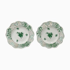 Porcelain Chinese Bouquet Apponyi Green Wall Decoration Plates from Herend, Hungary, 1960s, Set of 2