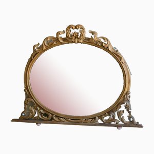 Großer Ovaler Übermantel-Spiegel aus vergoldetem Holz