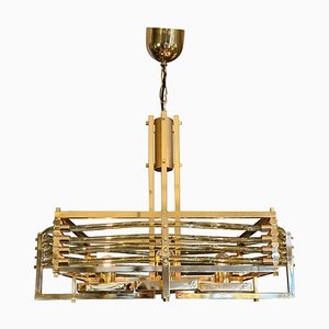 Lampadario tubolare in vetro di Murano placcato oro di Gaetano Sciolari, 1960