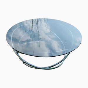 Mid-Century Minimal Swirl Living Room Table in Glass and Chromed Steel from Miniforms, Italy, 1970s