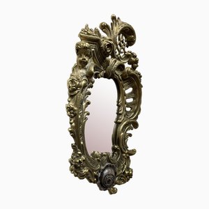 Small Italian Vanity Wall Mirror in Brass and Silver, 1970s