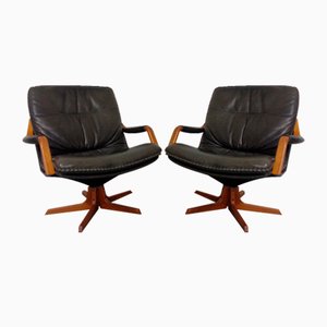 Dänische Drehsessel aus Teak & Leder von Berg Furniture, 1970er, 2er Set
