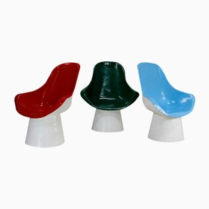 Space Age Armchairs in Painted Fiberglass, France, 1970s, Set of 3