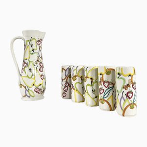 Italian Ceramic Pitcher and Glasses by Ernestine Salerno, 1960s, Set of 6