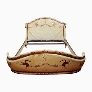 Empire Gondola Bed with Swan Neck In Wood and Lacquered Leather, 1810s