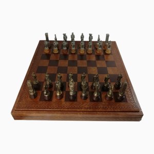 Tablero de ajedrez vintage de cuero, años 80. Juego de 33