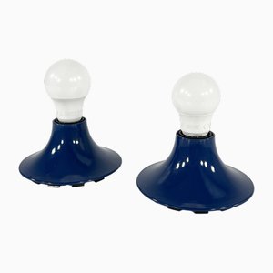 Night Blue Teti Wall Lamps by Vico Magistretti for Artemide, 1970s, Set of 2