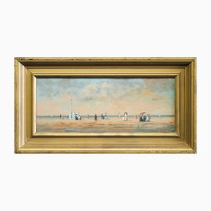Beach with Figures, 19th Century, Oil on Board, Framed