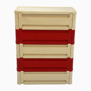 Red/White Model 4964 Chest of 5 Drawers by Olaf Von Bohr for Kartell, 1970s