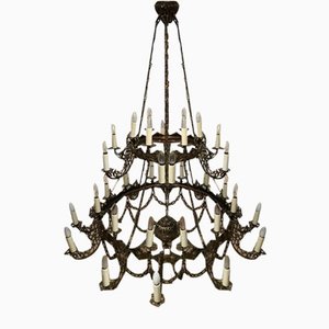 Large Palace Chandelier in Brass and Bronze, 1950s