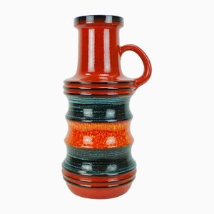 Large Mid-Century Ceramic Floor Vase Model 427-47 in Stripe Pattern, Red, Orange, Green& Black from Scheurich