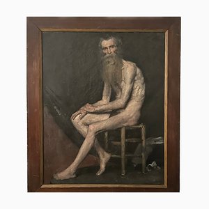 Étude de nu masculin, années 1800, huile sur toile, encadrée