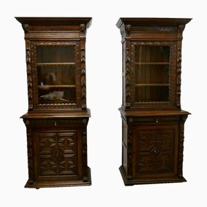 French Gothic Carved Oak Bookcases, Set of 2