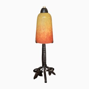 Antique Art Deco Table Lamp with Mottled Glass Shade from Muller Frères, 1920s