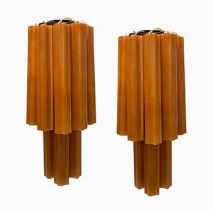 Large Glass Tube Terracotta Colored Sconces, 1970s, Set of 2