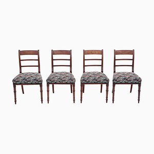 Antique Georgian Mahogany Dining Chairs with Chinoiserie Fabric, 1800s, Set of 4