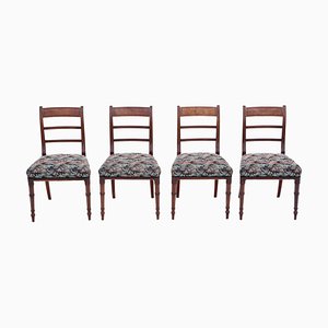 Chaises de Salle à Manger Géorgiennes Antiques en Acajou avec Tissu Chinoiserie, 1800s, Set de 4