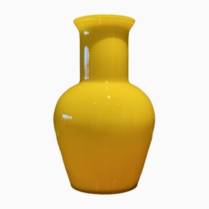 Gelbe und weiße Vase aus mundgeblasenem Glas von La Murrina, Italien