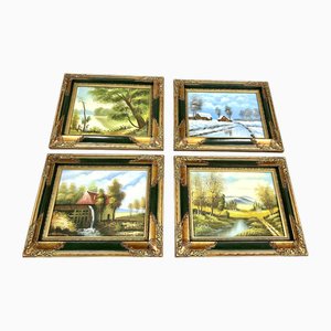 Belgian Artist, Four Seasons, 1960s, Oil on Canvas Paintings, Framed, Set of 4