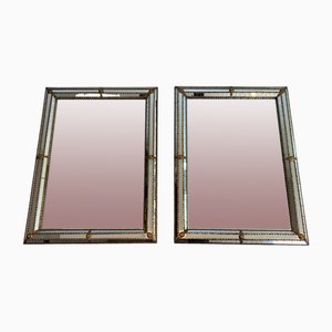 Rectangular Mirrors in Multi-Faceted Mirrors and Brass Garlands, 1970s, Set of 2