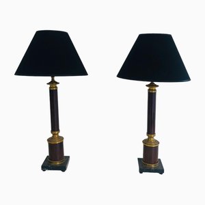 Neoclassical Lamps False-Bois in Metal and Brass, 1940s, Set of 2