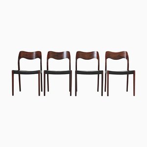 Danish Modern Dining Chairs in Rosewood & Black Leather attributed to N.O. Møller for J.L. Møllers, 1950s, Set of 4