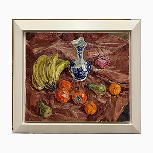 Maya Kopitzeva, Still Life with Blue Vase and Oranges, Oil Painting, 1987