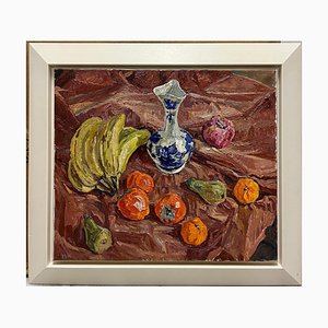 Maya Kopitzeva, Still Life with Blue Vase and Oranges, Oil Painting, 1987