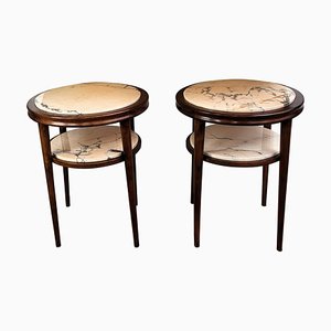 Art Deco Italian Sofa Side End Tables in Walnut Woold and Marble, 1940s, Set of 2
