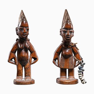 Figuras gemelas Ere Ibeji Akinyode, Yoruba-Egba, madera, Juego de 2