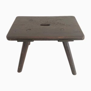 Antique Hand-Crafted Worn Wood Low Stool, 1930s