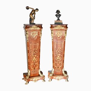 French Empire Inlaid Pedestals, Set of 2