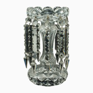 Candelabro inglés eduardiano antiguo de vidrio y cristal, 1910