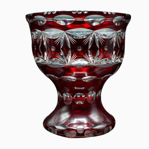 Antique Continental Decorative Pedestal Bowl in Red Glass, 1920
