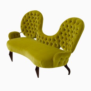 Italian Loveseat Sofa in Yellow Velvet by Renzo Zavanella, 1950