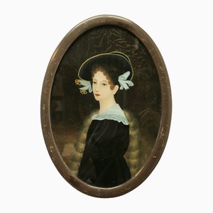 Reverse Painted Portrait of an Edwardian Lady on Glass, 1890s