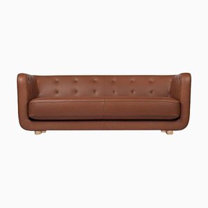 Nevada Sofa aus cognacfarbenem Leder und Eiche Natur von Lassen