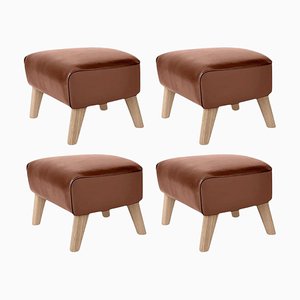 Brown Leather and Natural Oak My Own Chair Footstools by Lassen, Set of 4