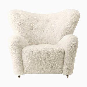 Fauteuil The Tired Man en Peau de Mouton Blanc Cassé par Lassen