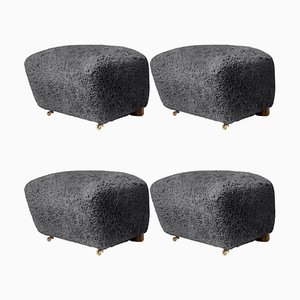 Antrachite Natural Oak Sheepskin the Tired Man Footstools by Lassen, Set of 4
