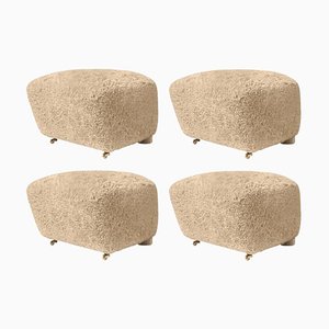 Honey Natural Oak Sheepskin the Tired Man Footstools by Lassen, Set of 4