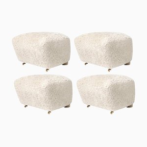 Off White Natural Oak Sheepskin the Tired Man Footstools by Lassen, Set of 4