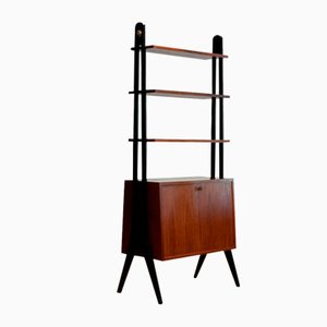 Rosewood Bookcase Room Divider with Black Lacquered Stands by Treman, Sweden, 1950s