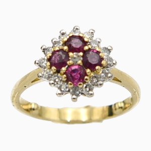 Anello vintage in oro con rubini e diamanti, anni '60