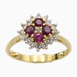 Vintage Gold Ring with Rubies and Diamonds, 1960s